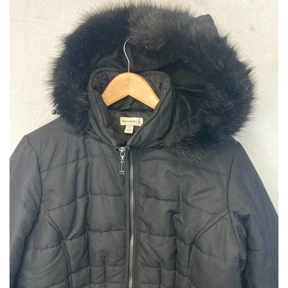 Susan Graver Black Quilted Puffer Coat Womens Small S Removable Faux Fur Hood - Picture 3 of 16